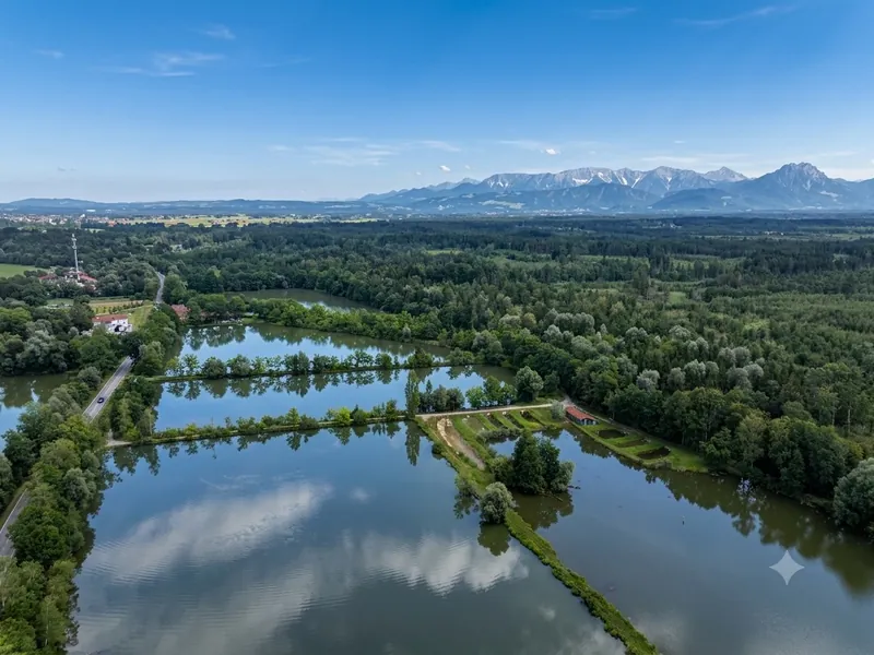Fischweiher mit Blick auf die Berge